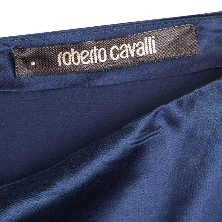 Pre Owned Roberto Cavalli Blue Silk Flared Maxi Skirt S