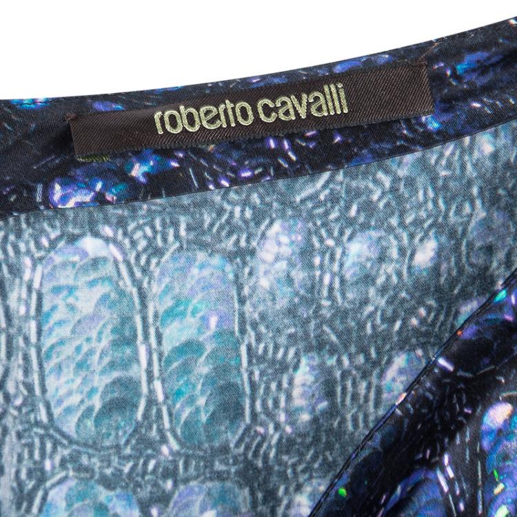 Pre Owned Roberto Cavalli Multicolor Printed Silk Satin Ruffle Detail Maxi Skirt M