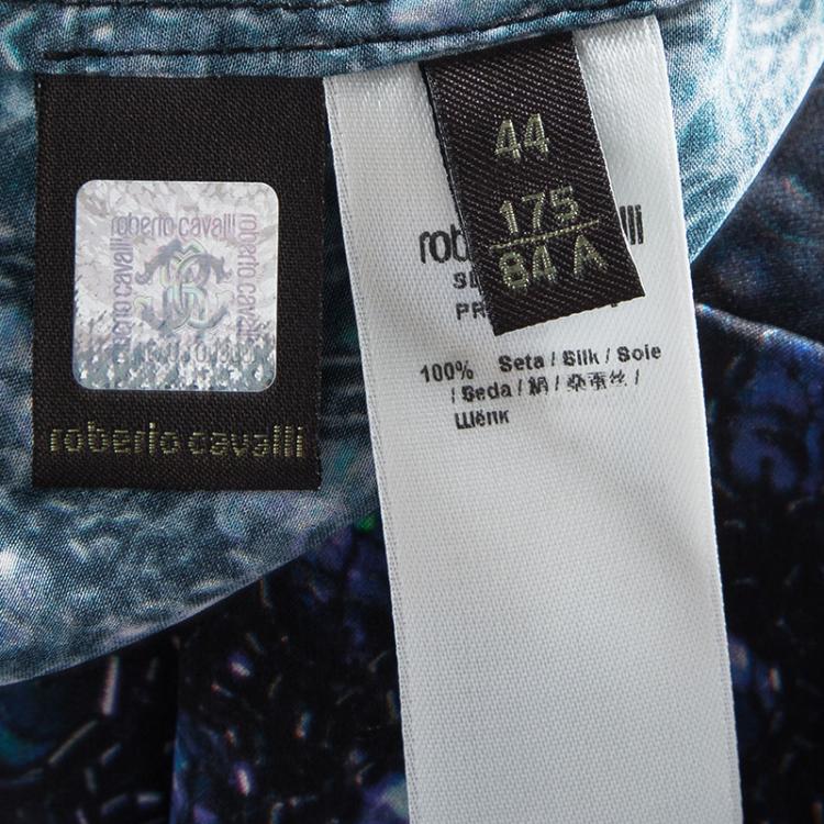 Pre Owned Roberto Cavalli Multicolor Printed Silk Satin Ruffle Detail Maxi Skirt M