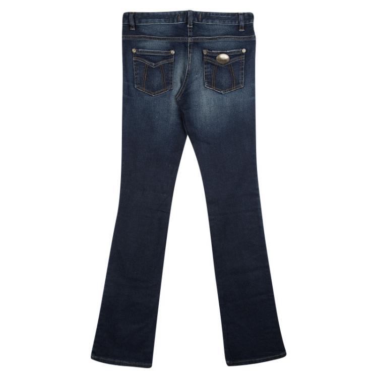 Pre Owned Roberto Cavalli Indigo Dark Wash Faded Effect Denim Slim Fit Jeans S