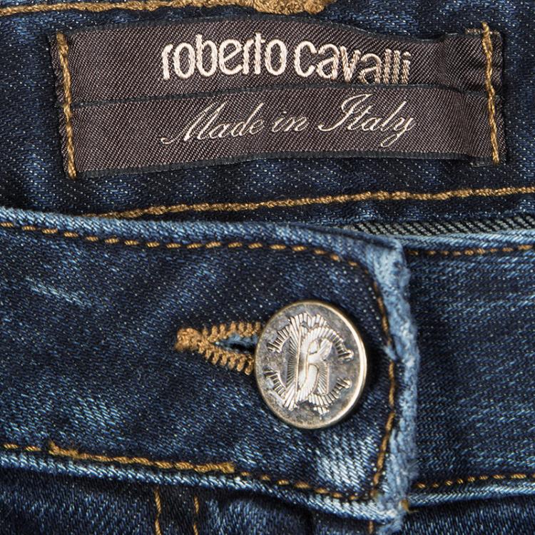 Pre Owned Roberto Cavalli Indigo Dark Wash Faded Effect Denim Slim Fit Jeans S
