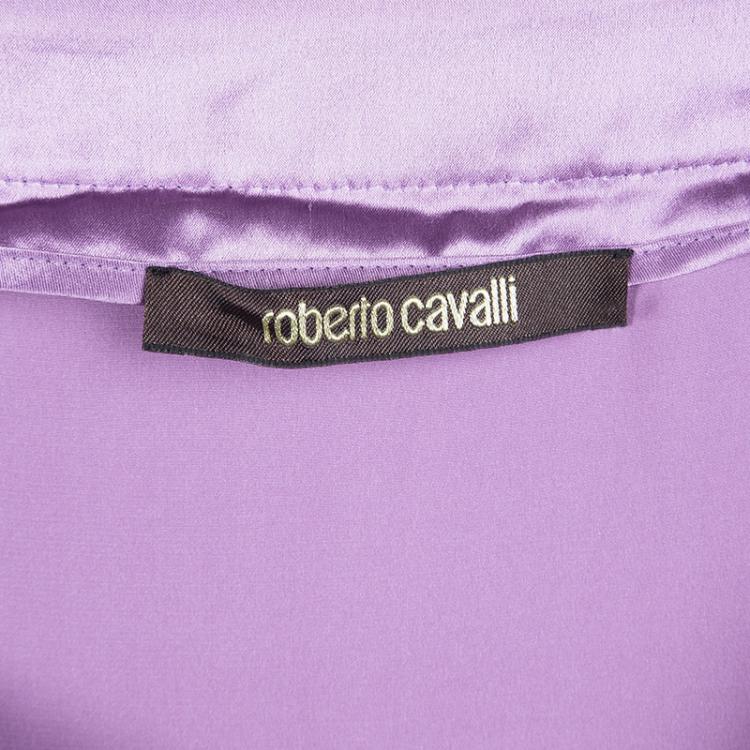 مملوكة مسبقًا Roberto Cavalli Purple Satin Ruffled Bottom Maxi Skirt M
