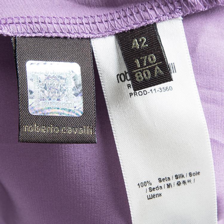 مملوكة مسبقًا Roberto Cavalli Purple Satin Ruffled Bottom Maxi Skirt M