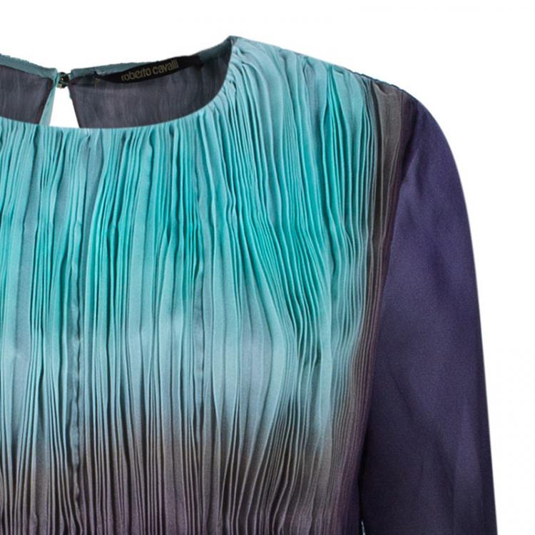Pre Owned Roberto Cavalli Plisse Chiffon Cutout Gown M