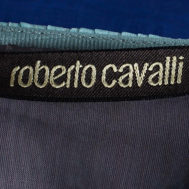 Pre Owned Roberto Cavalli Plisse Chiffon Cutout Gown M