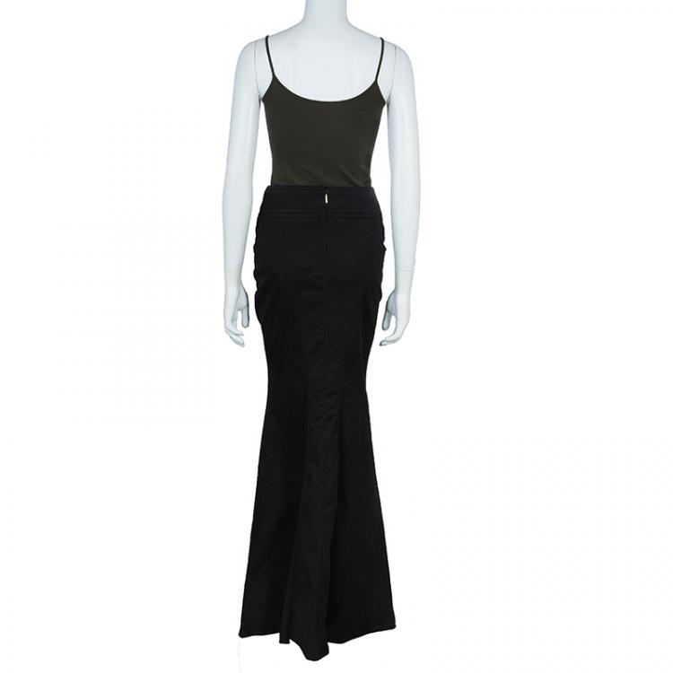 Pre Owned Roberto Cavalli Black Denim Maxi Skirt Size M