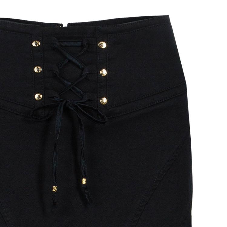 Pre Owned Roberto Cavalli Black Denim Maxi Skirt Size M