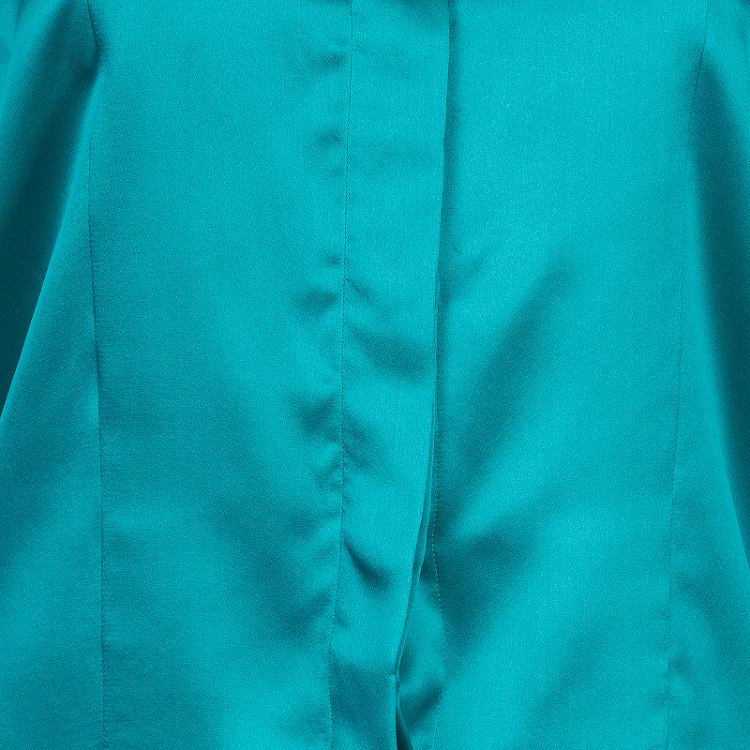 Pre Owned Roberto Cavalli Turquoise Satin Blouse L