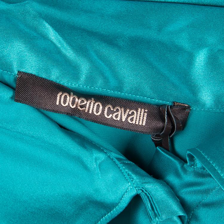 Pre Owned Roberto Cavalli Turquoise Satin Blouse L