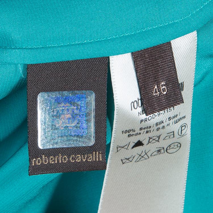 Pre Owned Roberto Cavalli Turquoise Satin Blouse L