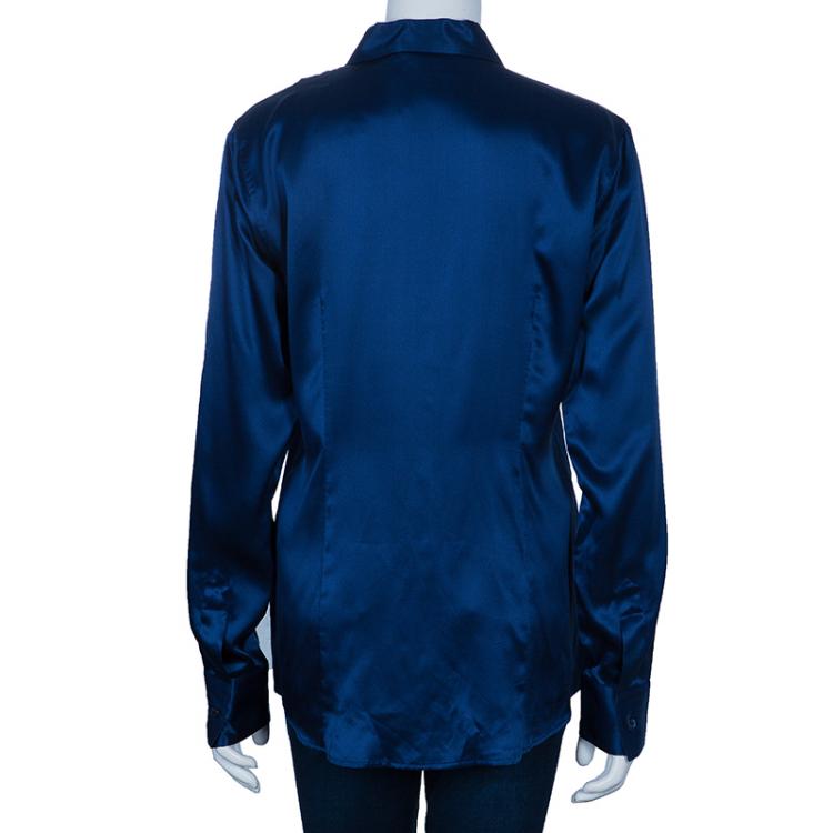 مملوكة مسبقًا Roberto Cavalli Blue Satin Blouse M