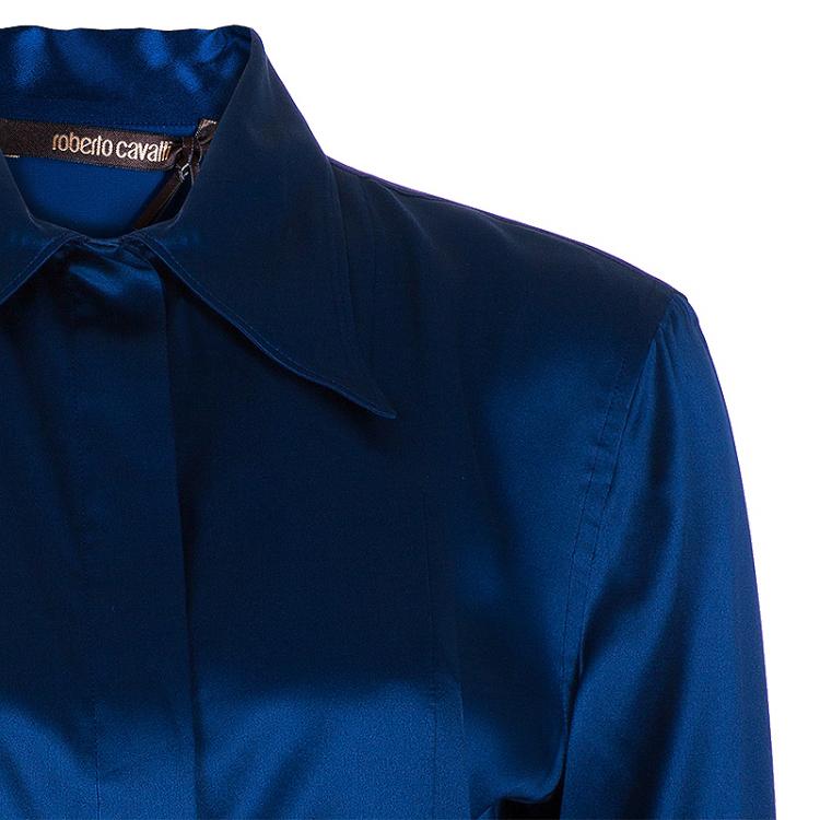 مملوكة مسبقًا Roberto Cavalli Blue Satin Blouse M