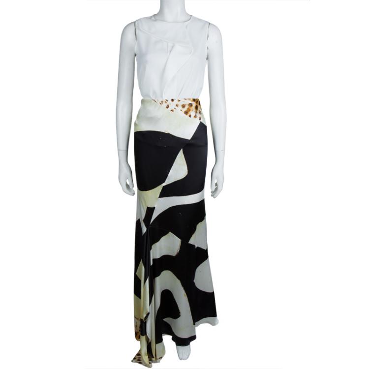 Pre Owned Roberto Cavalli Multicolor Printed Silk Asymmetric Maxi Skirt M