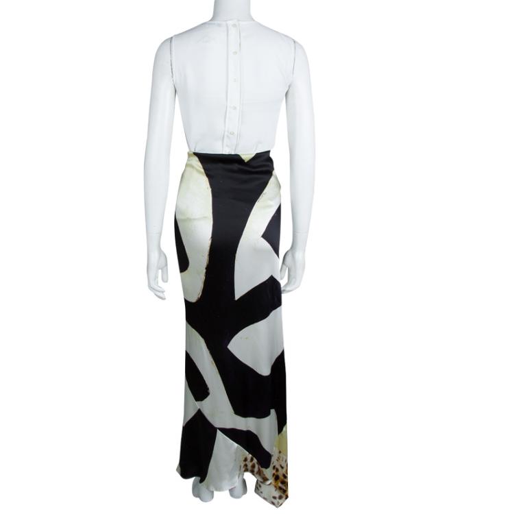 Pre Owned Roberto Cavalli Multicolor Printed Silk Asymmetric Maxi Skirt M