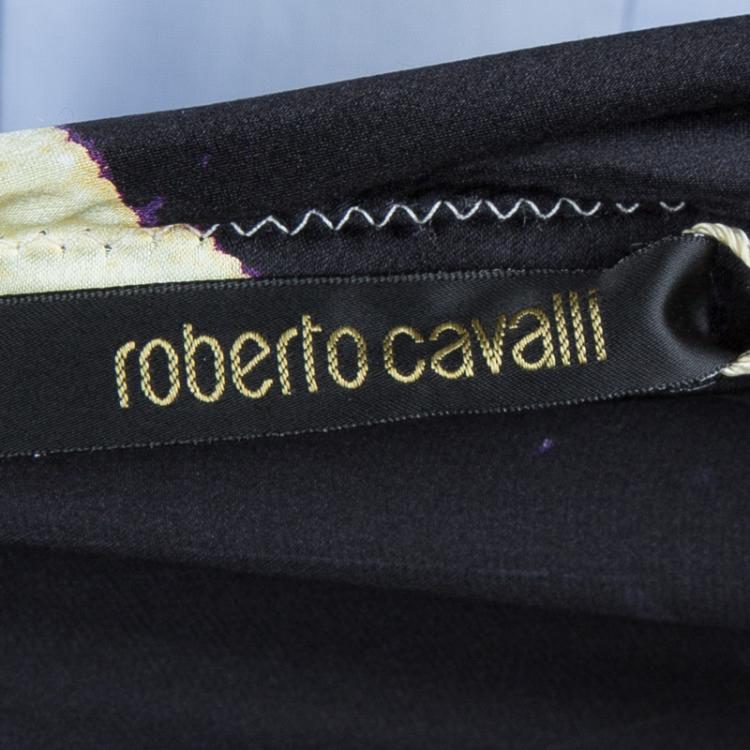 Pre Owned Roberto Cavalli Multicolor Printed Silk Asymmetric Maxi Skirt M