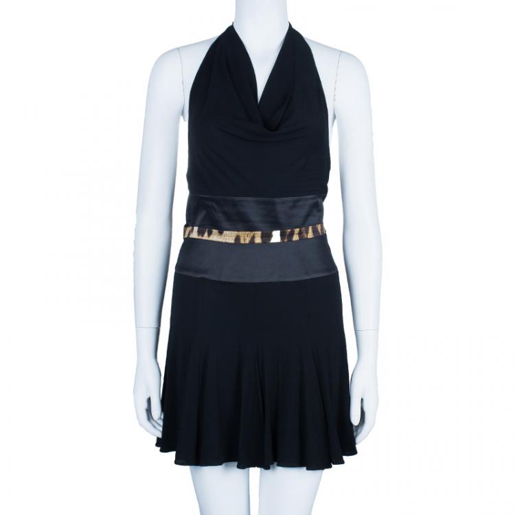 Pre Owned Roberto Cavalli Black Leopard Print Contrast Dress M