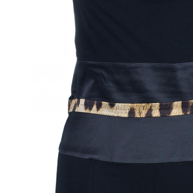 Pre Owned Roberto Cavalli Black Leopard Print Contrast Dress M