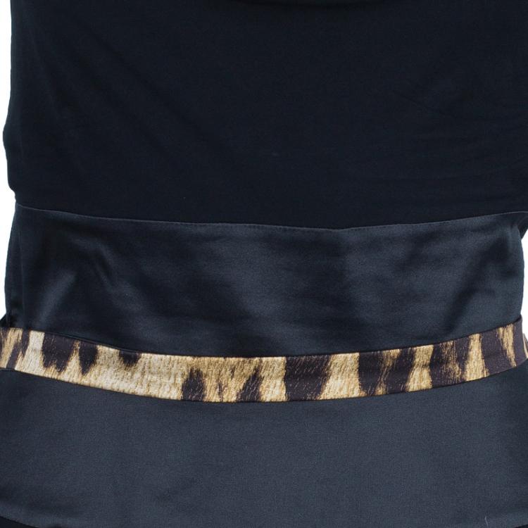 Pre Owned Roberto Cavalli Black Leopard Print Contrast Dress M