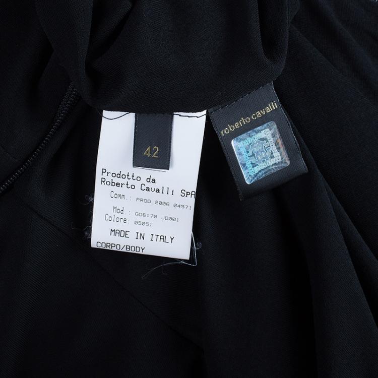 Pre Owned Roberto Cavalli Black Leopard Print Contrast Dress M