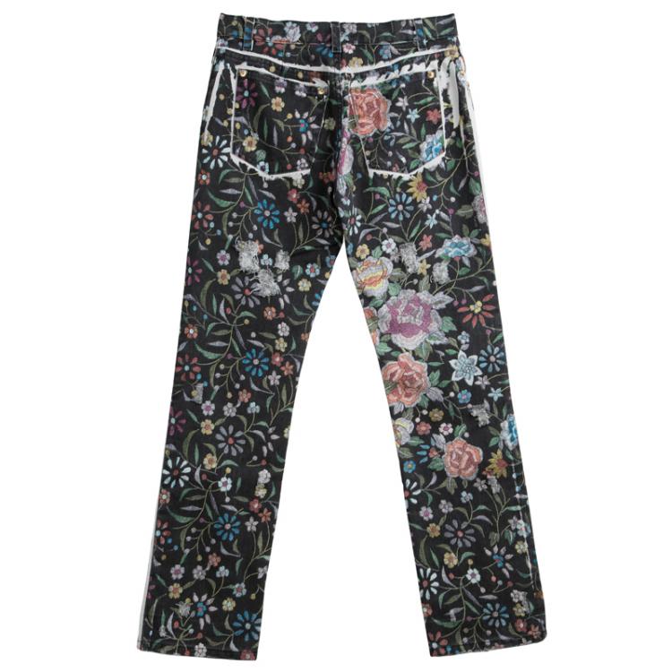Pre Owned Roberto Cavalli Multicolor Floral Printed Distressed Denim Jeans S