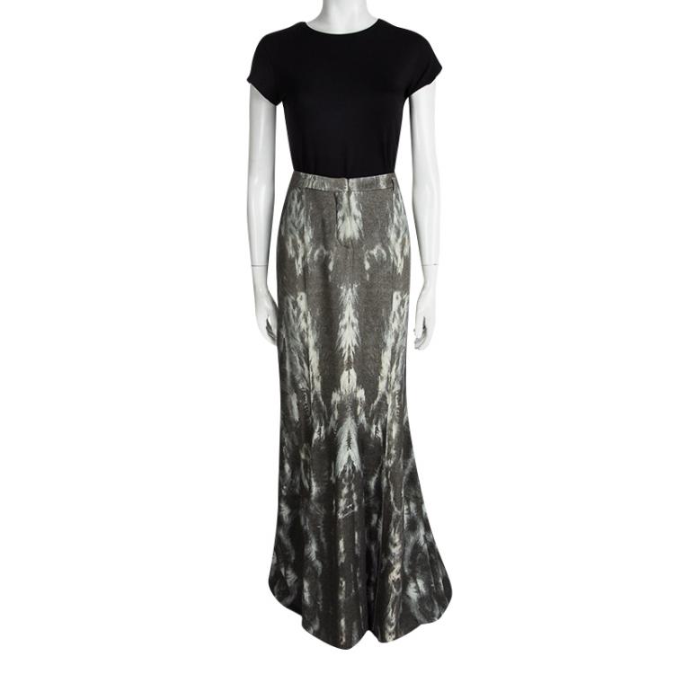 Pre Owned Roberto Cavalli Multicolor  Printed Wool Flared Maxi Skirt M