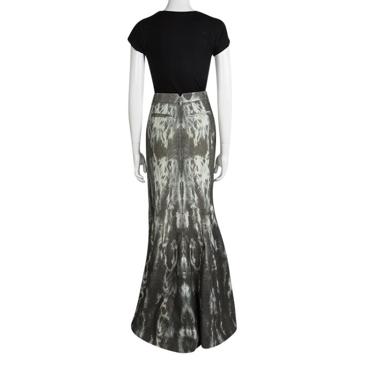 Pre Owned Roberto Cavalli Multicolor  Printed Wool Flared Maxi Skirt M