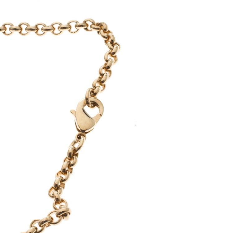 Pre Owned Roberto Cavalli Pink Enamel Gold Tone Horn Pendant Necklace