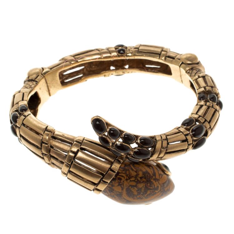 Pre Owned Roberto Cavalli Snake Gold Tone Cuff Bracelet