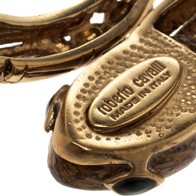 Pre Owned Roberto Cavalli Snake Gold Tone Cuff Bracelet