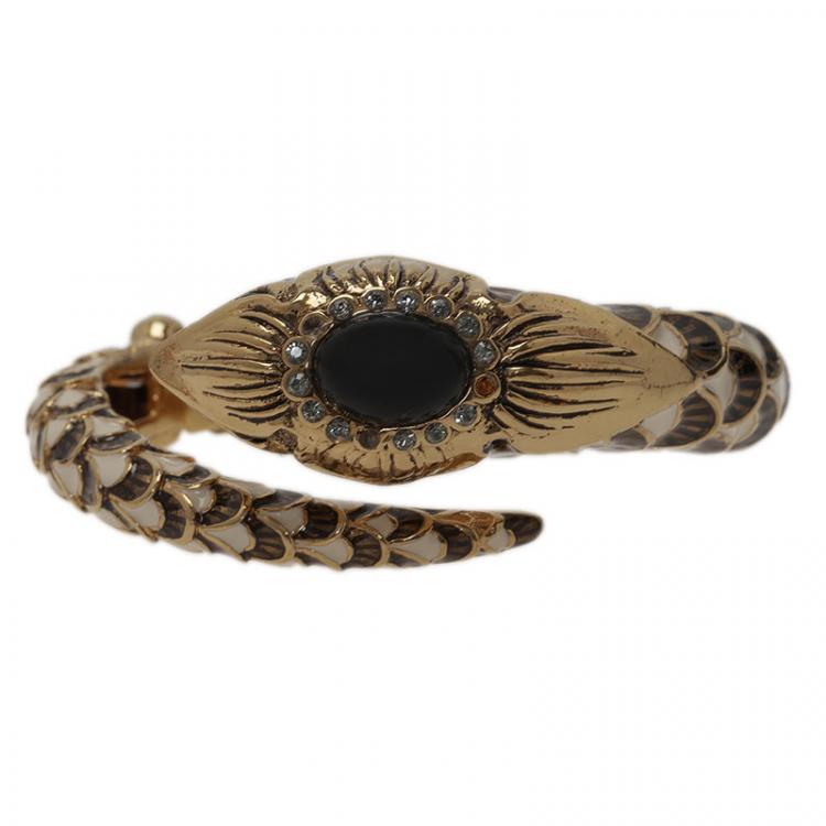 مملوكة مسبقًا Roberto Cavalli Snake Black Crystal Bangle Bracelet