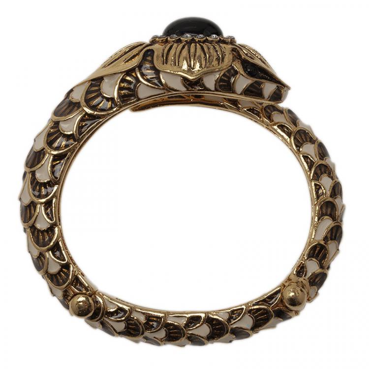 مملوكة مسبقًا Roberto Cavalli Snake Black Crystal Bangle Bracelet