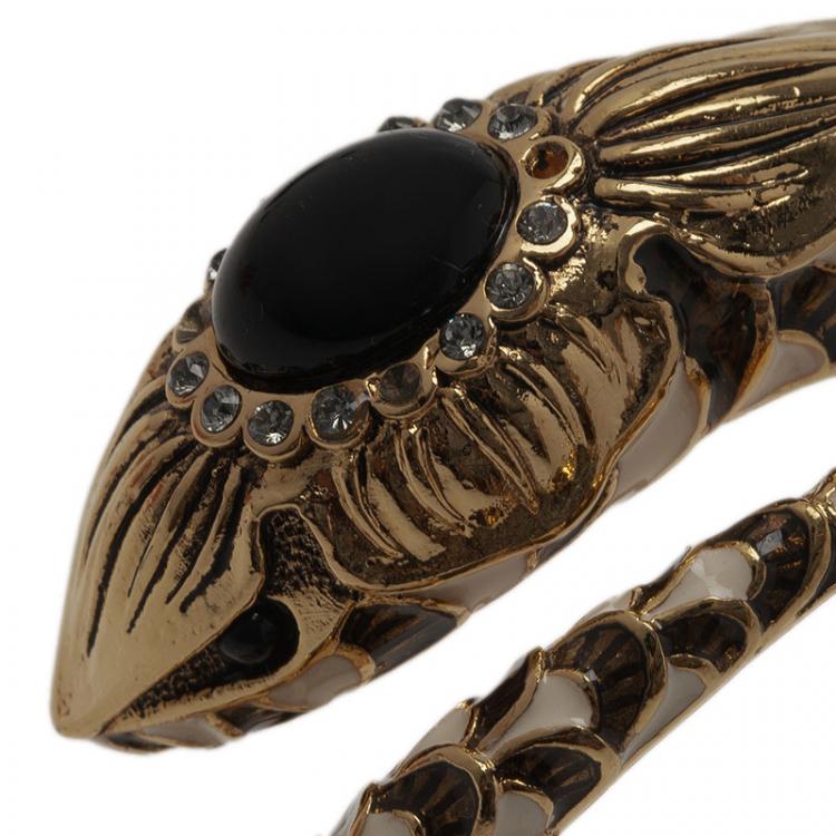 مملوكة مسبقًا Roberto Cavalli Snake Black Crystal Bangle Bracelet
