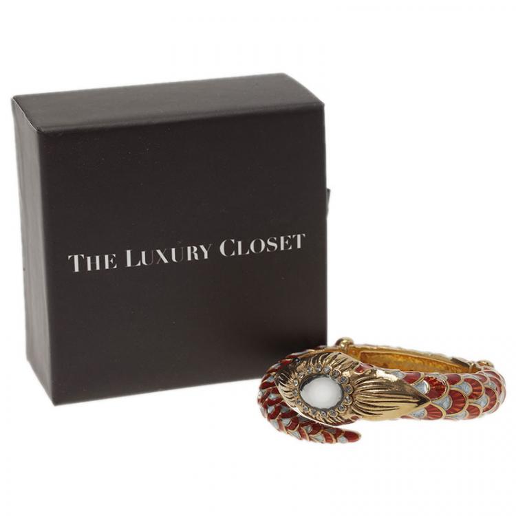 Pre Owned Roberto Cavalli Snake Red Crystal Bangle Bracelet
