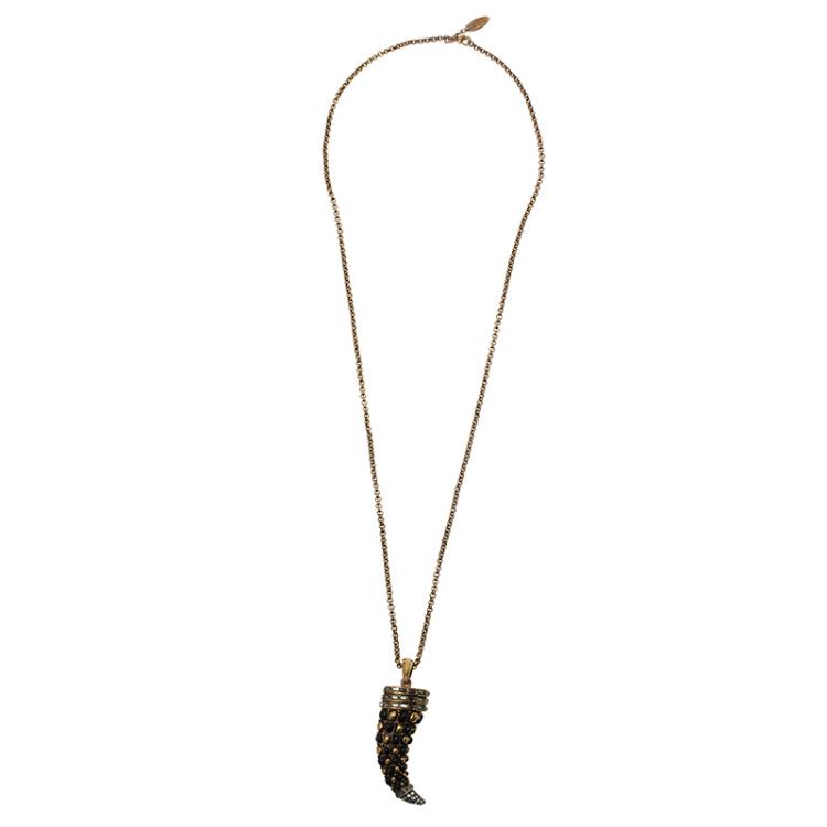 Pre Owned Roberto Cavalli Black and Gold Tone Tooth Necklace