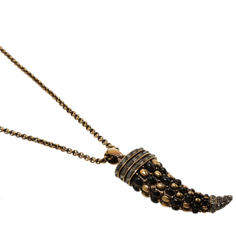 Pre Owned Roberto Cavalli Black and Gold Tone Tooth Necklace