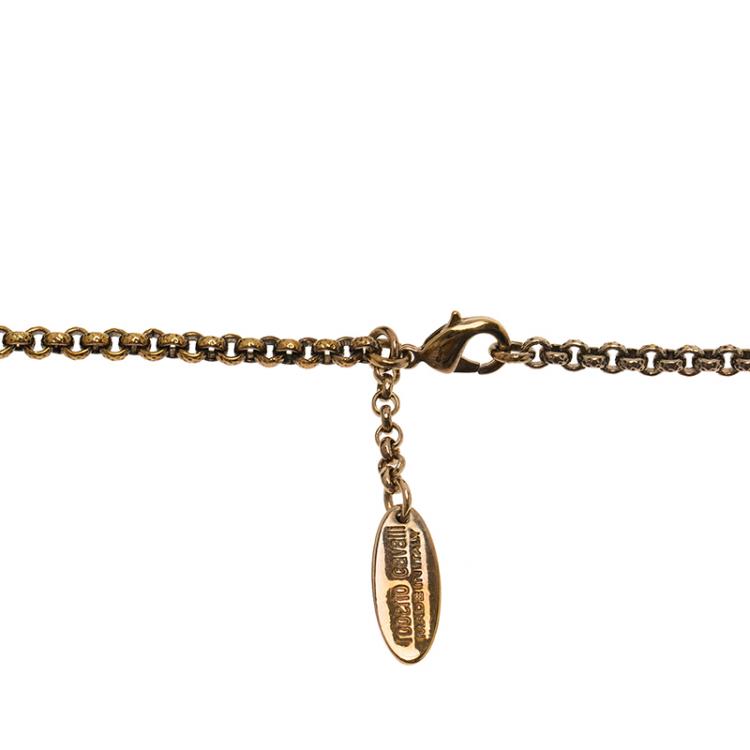Pre Owned Roberto Cavalli Black and Gold Tone Tooth Necklace