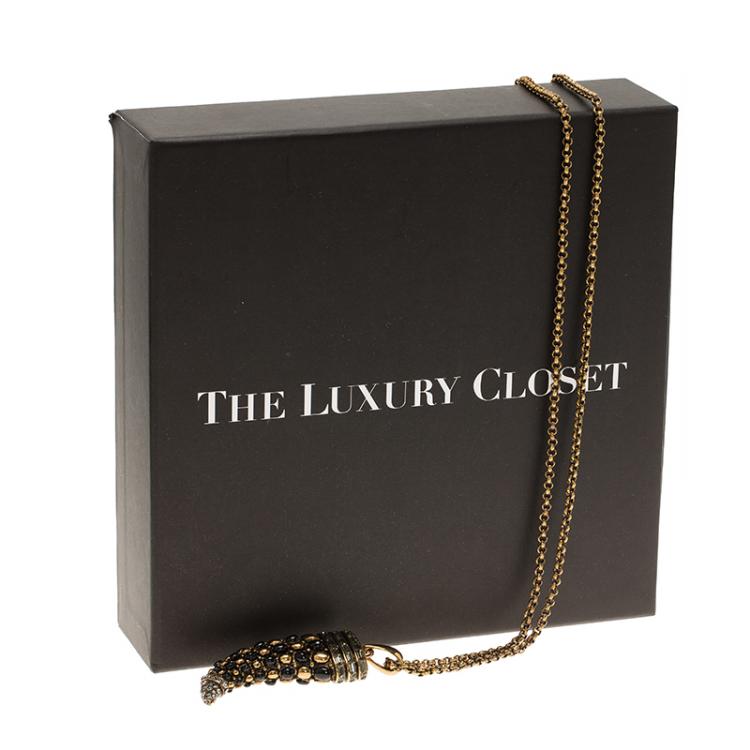 Pre Owned Roberto Cavalli Black and Gold Tone Tooth Necklace