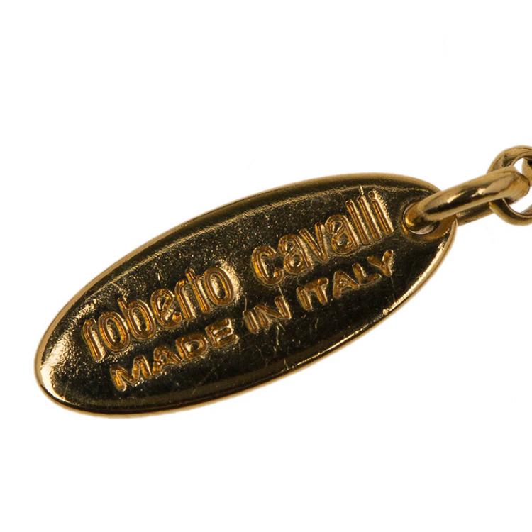 مملوكة مسبقًا Roberto Cavalli Brown Leather Tooth Gold Tone Pendant Necklace