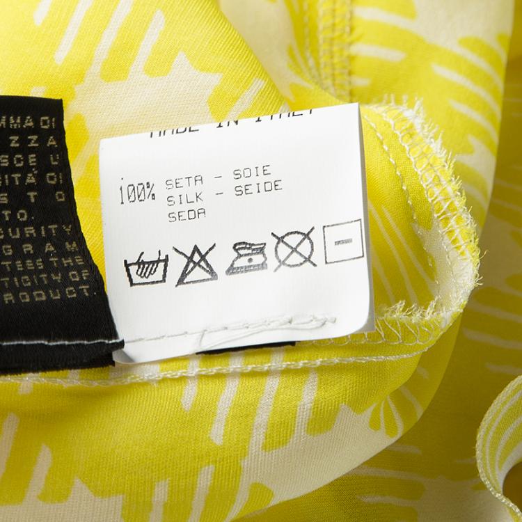 Pre Owned Roberto Cavalli Yellow Printed Silk Tiered Strapless Dress M