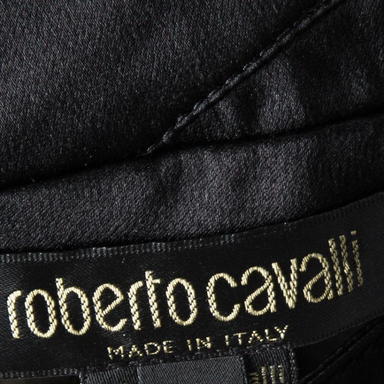 مملوكة مسبقًا Roberto Cavalli Black Silk Halter Neck High Low Corset Gown L