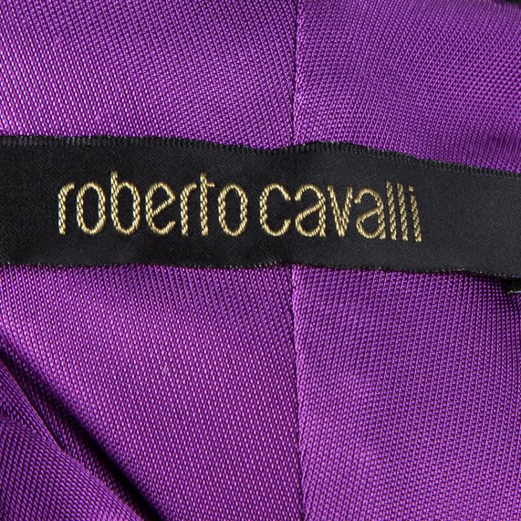 Pre Owned Roberto Cavalli Purple Knit Embellished Waist Detail Draped Sleeveless Dress S