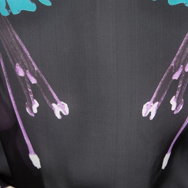 مملوكة مسبقًا Roberto Cavalli Multicolor Floral Printed Silk Belted Kaftan Top M