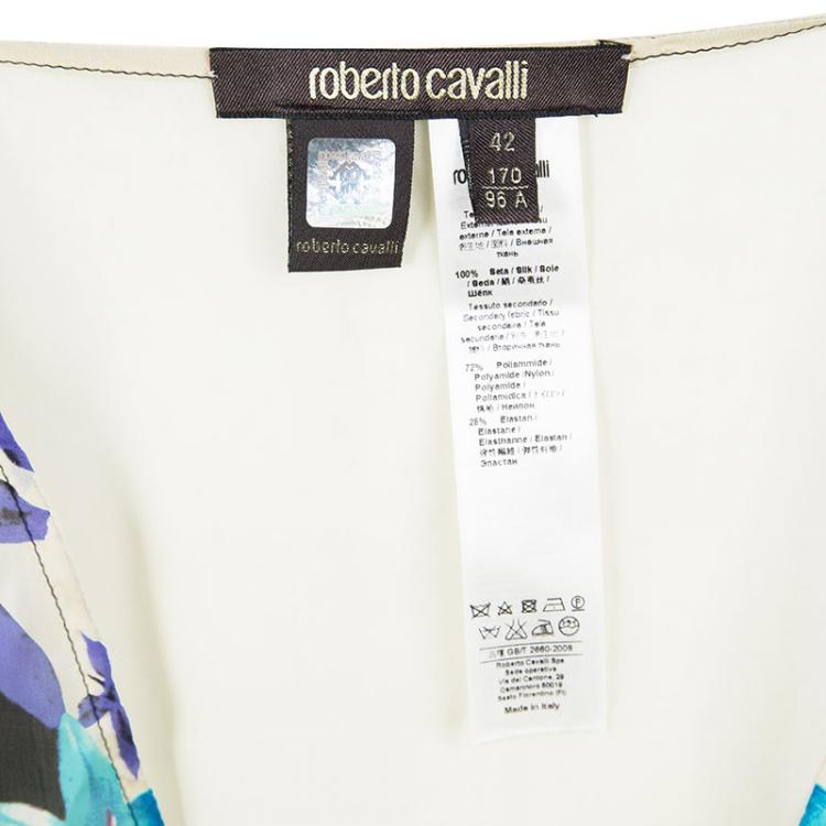 مملوكة مسبقًا Roberto Cavalli Multicolor Floral Printed Silk Belted Kaftan Top M