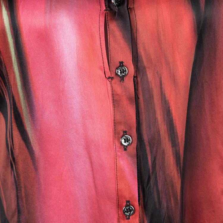 Pre Owned Roberto Cavalli Multicolor Printed Silk Cutout Placket Detail Long Sleeve Shirt S