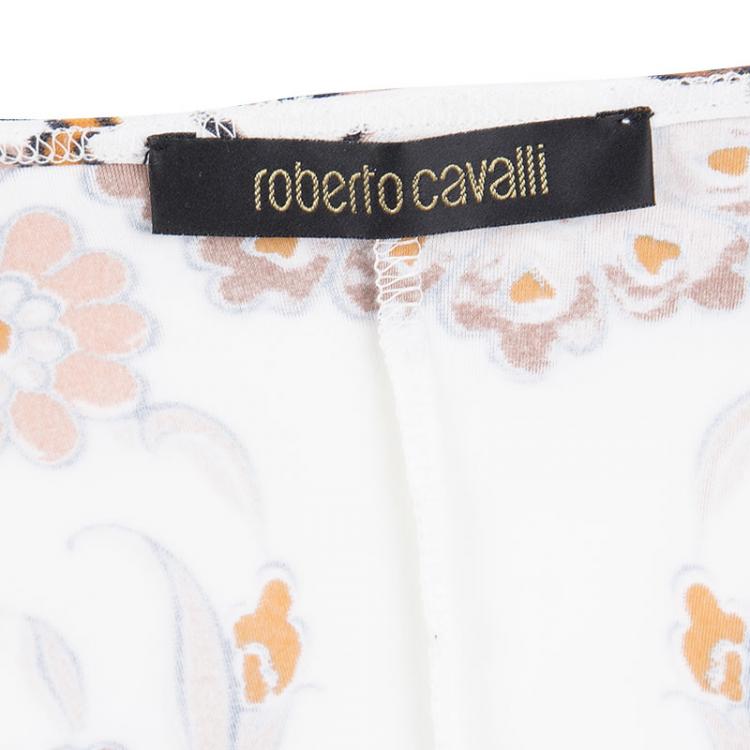 مملوكة مسبقًا Roberto Cavalli Multicolor Printed Gold Ring Detail Sleeveless Gathered Top S
