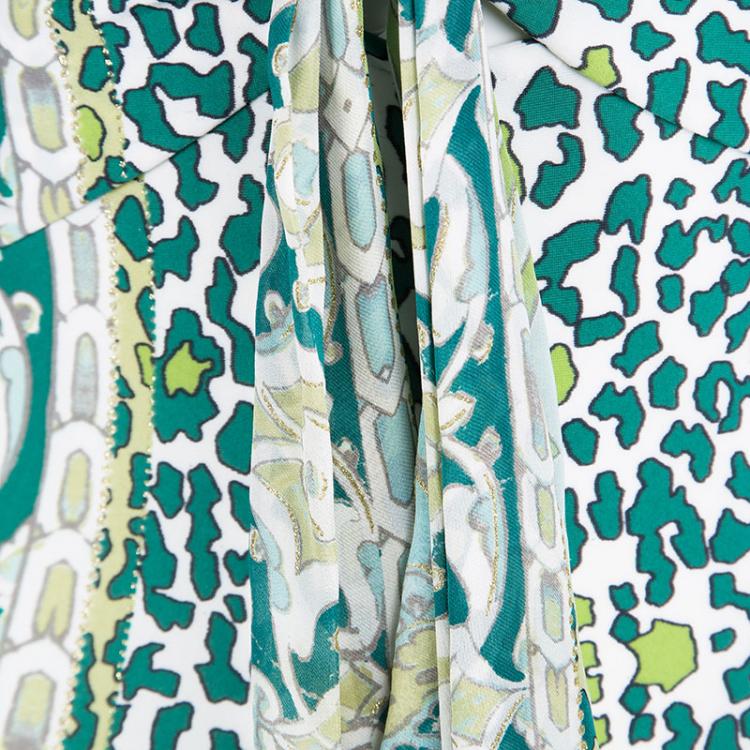 Pre Owned Roberto Cavalli Multicolor Printed Tie Detail Ruffle Bottom Dress S