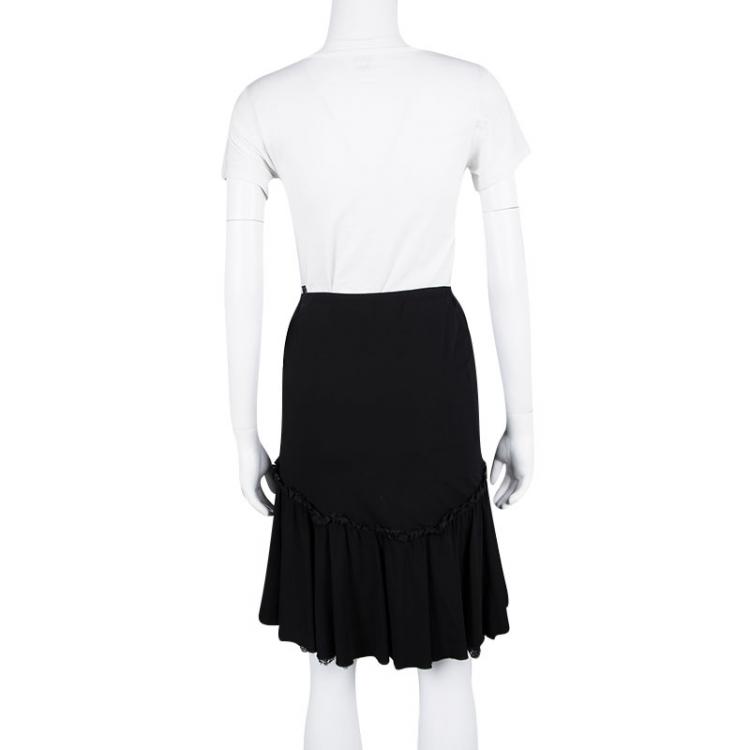 Pre Owned Roberto Cavalli Black Scallop Lace Trim Detail Ruffled Skirt S