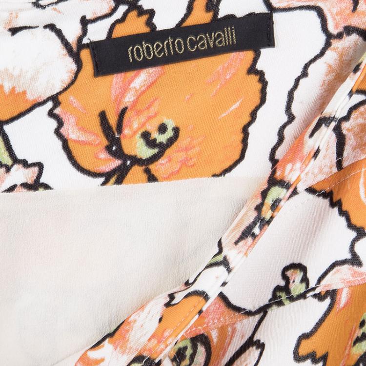 Pre Owned Roberto Cavalli Multicolor Floral Print Snake Logo Buckle Detail Flared Skirt S