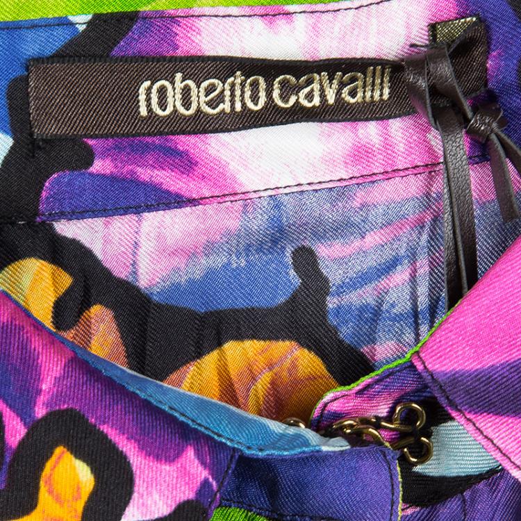 مملوكة مسبقًا Roberto Cavalli Multicolour Floral Print Sleeve Tie Detail Silk Blouse M