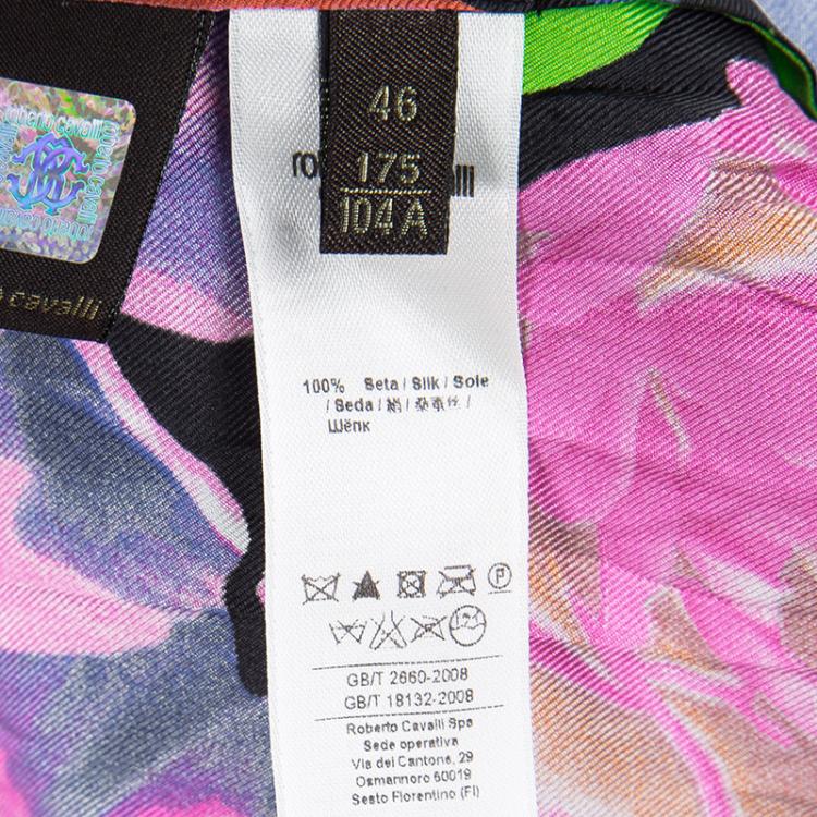 مملوكة مسبقًا Roberto Cavalli Multicolour Floral Print Sleeve Tie Detail Silk Blouse M